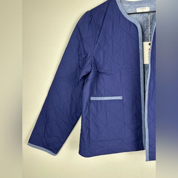 Untuckit for Her Leslie Quilted 100% Cotton Jacket Navy Blue Blazer Sz M NWT - Picture 4 of 7